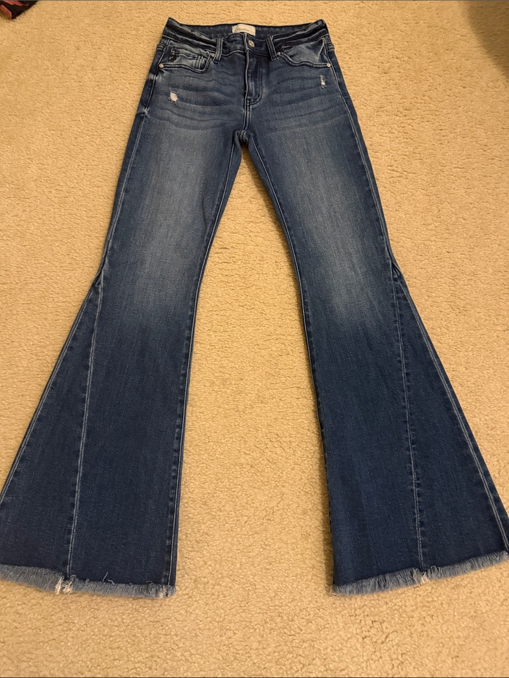 KanCan Dark Blue Flare Jeans with Raw Hem